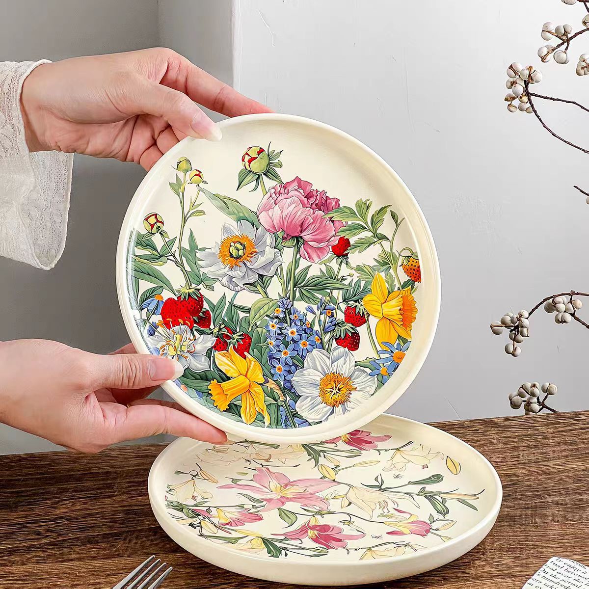 Vintage Collectible Dishes - 창의적인 로맨틱 꽃무늬 세라믹 접시, 8인치