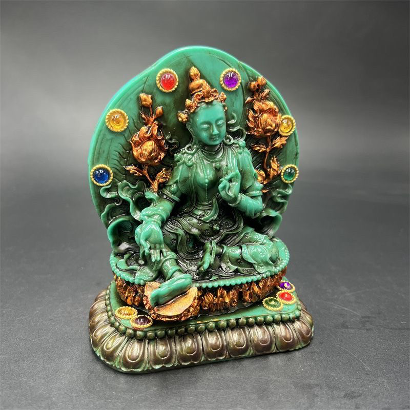 Vintage Collectible Ornaments - 티베트 빈티지 그린 타라 동상 청록색