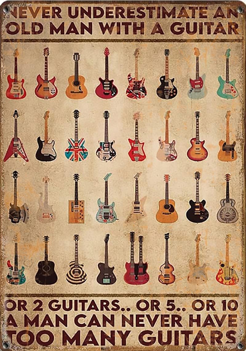 빈티지 금속 간판 기타를 든 노인을 과소평가하지 마세요 - Vintage Collectible Tins 리뷰 및 가격