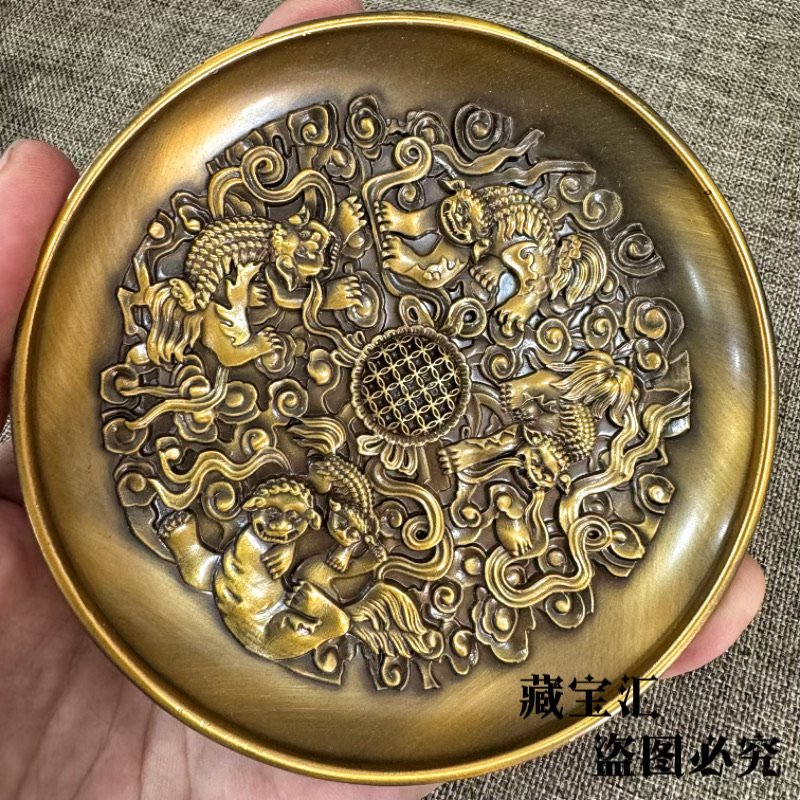 옛날 컬렉션 수제 사자 자수 볼 모양 황동 접시 순수  - Vintage Collectible Dishes 리뷰 및 가격